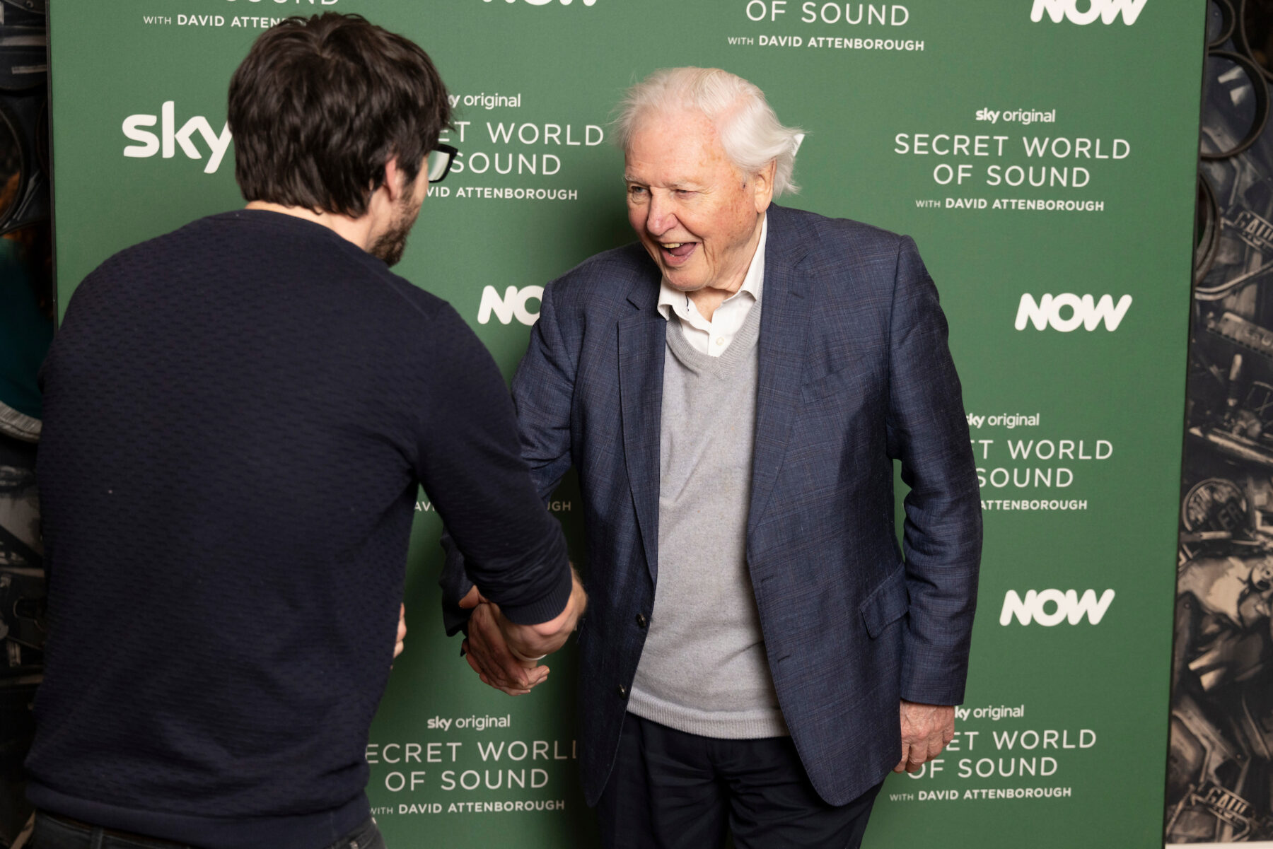 David Attenborough and me meeting at the Secret World of Sounds premiere